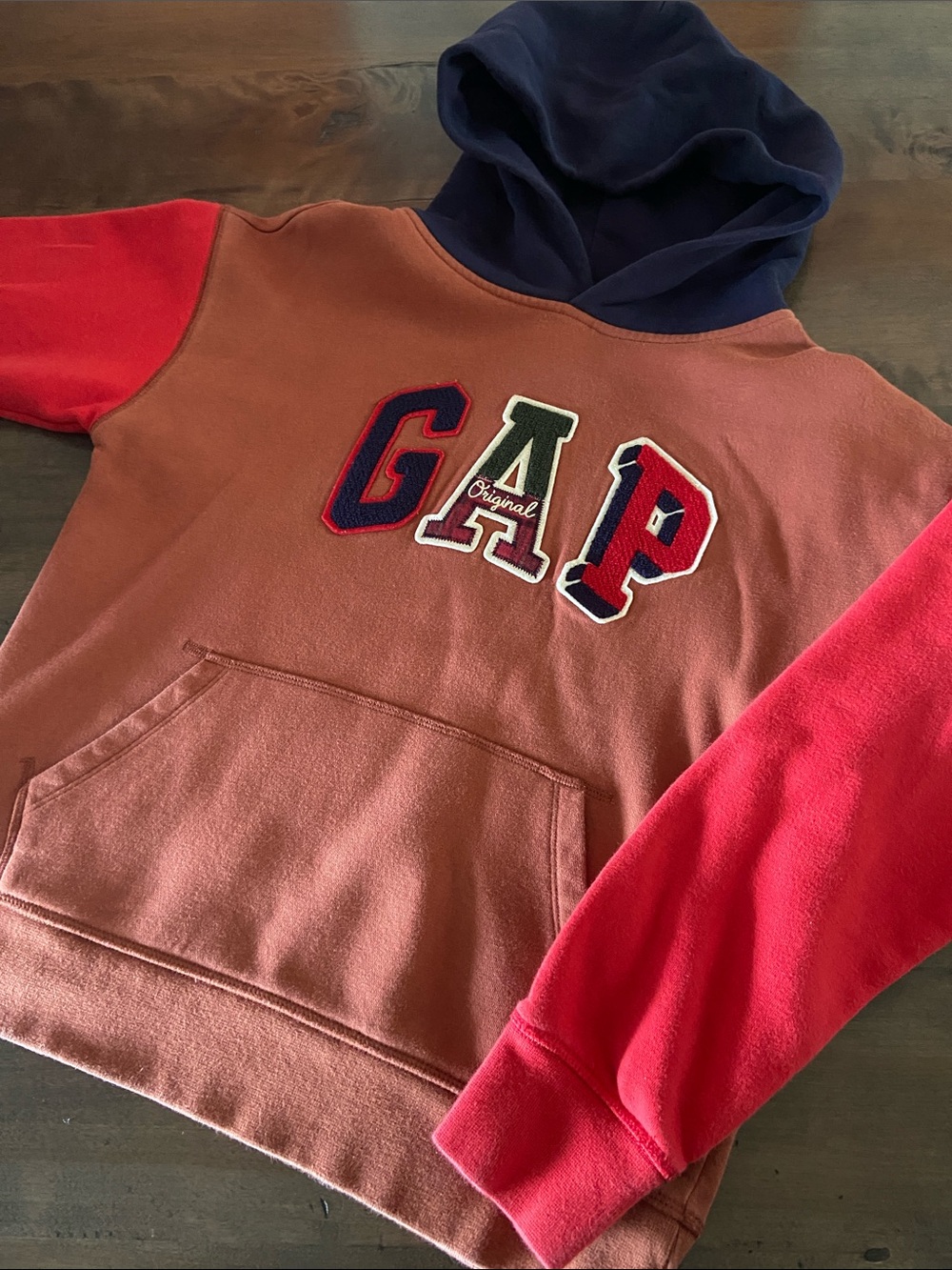 GAP Colorblock Hoodie Sweatshirt - Rust, Red & Navy